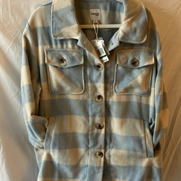 NWT: Kensie Jeans blue/cream SHACKET oversized plaid button up-pockets~size L - Picture 5 of 13